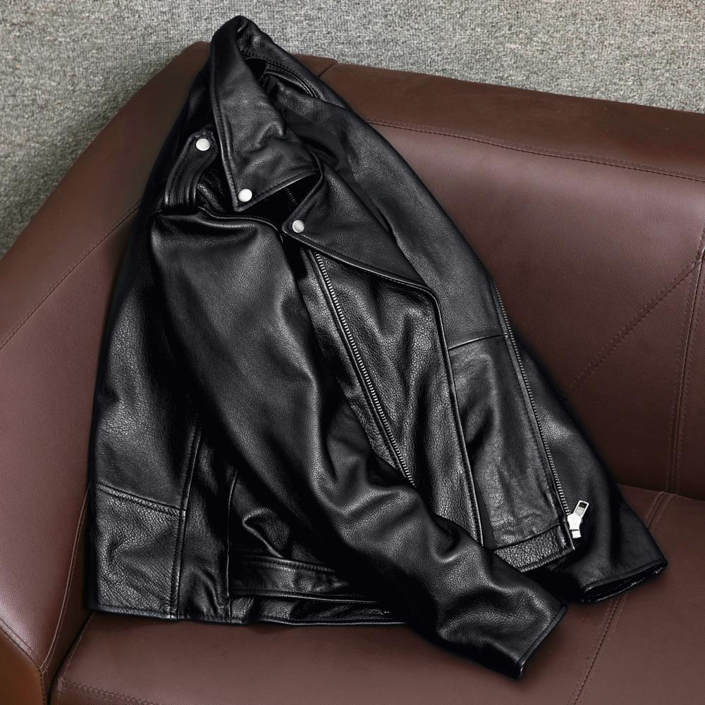 Mens Genuine Leather Jacket Slim Fit Short Biker Coat Top Grain Cowhide