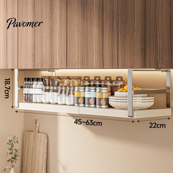 Expandable under Shelf Storage Rack Punch-free Hanging Slide-in Cabinet Organizer Stainless Carbon Steel Kitchen Pantry Countertop Spice Holder