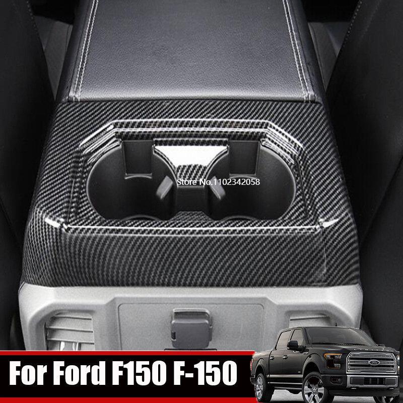 ABAIWAI For Ford F150 F-150 2015- ABS Autobon Fiber Auto Rear row seat center Water Cup Holder Cover Trim Interior Styling