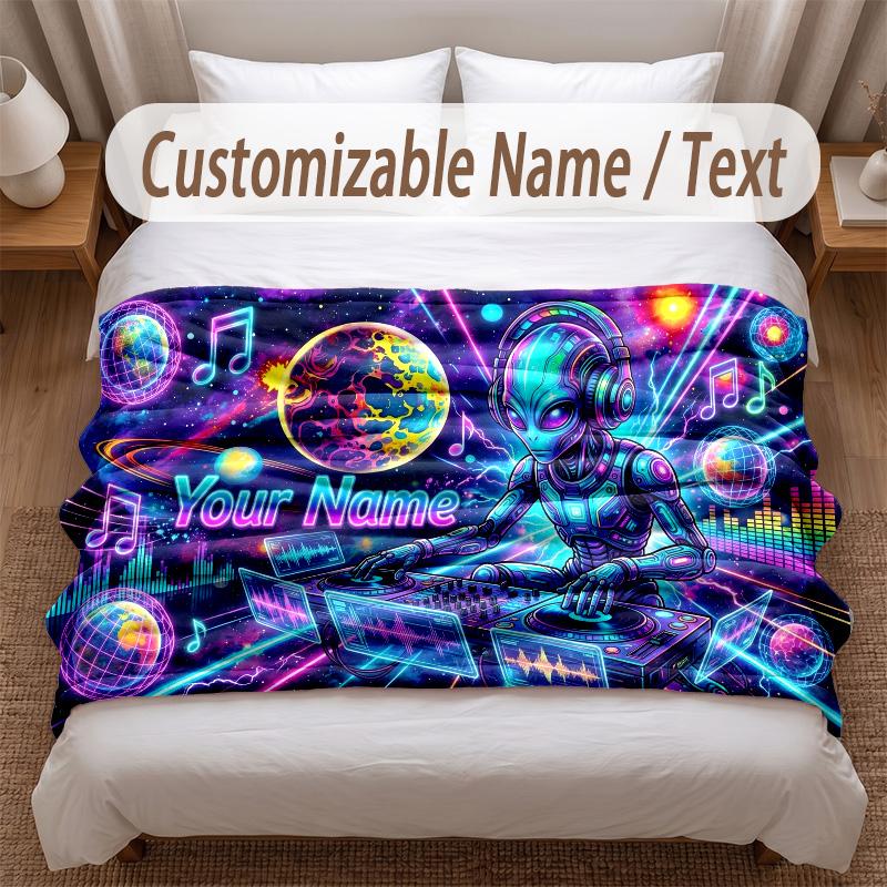 Music DJ Theme Soft Blanket Personalized Custom Name Text Print Warm Blanket Home Sofa Bedroom Decor