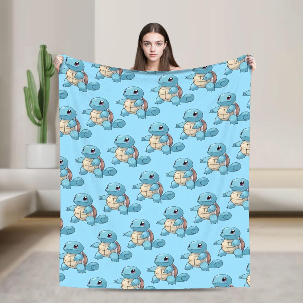 Squirtle Face Cartoon Plush Blankets Girls Boys Flannel Bedding Throws For Couch Chair Sofa Bed Super Soft Quality Bedspread