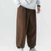 Men's Casual Corduroy Loose Fit Jogger Pants Elastic Waistband Drawstring Closure Harem Style Trousers with Ankle Cuffs for Everyday Wear