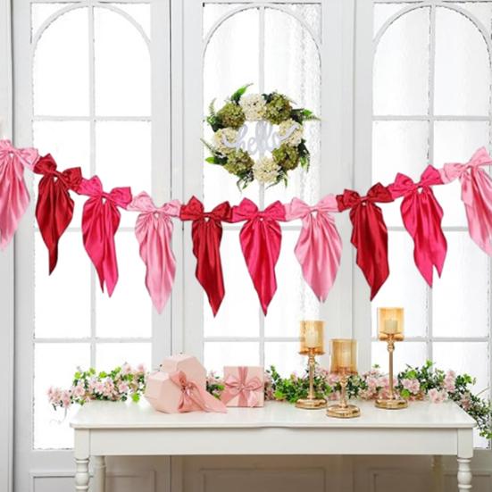 1 Set Garland Banner Bowknot Design Decorative Garland Banner Indoor Outdoor Party Home Holiday Festival Decoration
