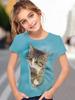 Kinderbekleidung Mädchen T-Shirt Kurzarm 3D Cartoon Katze Druck Kinder Sommerkleidung Mode Niedliche Mädchenkleidung Polyester Tops