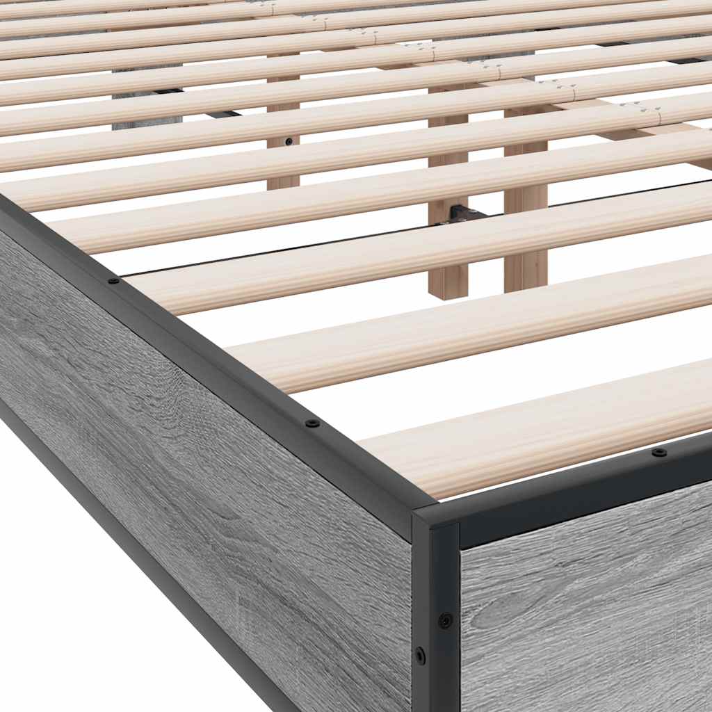 Bed Frame Gray Sonoma 120 x 200 cm Particleboard and Metal