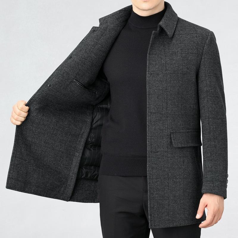 Autumn and winter men's double-sided cashmere coat high-end business casual mid-length lapel down warm woolen coat