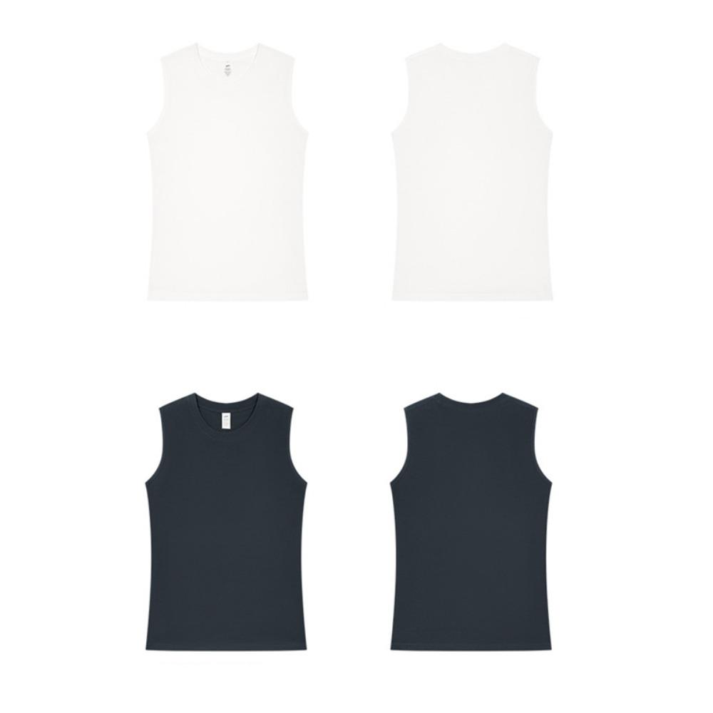 Summer 100% Cotton Men's Vest Casual Wide Shoulder O-Neck Sleeveless Tops Universal Solid Color Sports Fitness Loose Tank
