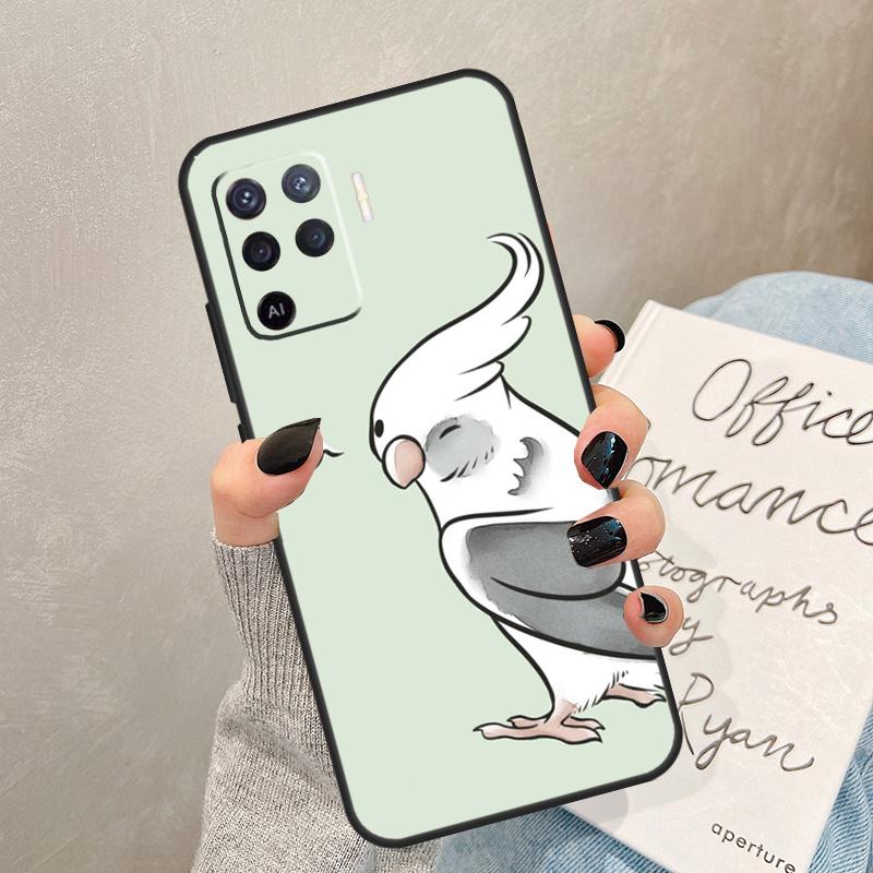 Cartoon Animal Chubby Cockatiel Case For Oppo A57 A17 A77 A18 A38 A58 A78 A98 A74 A54 A94 A80 A60 A40 A96 A76 A16 A15 A5 Pro