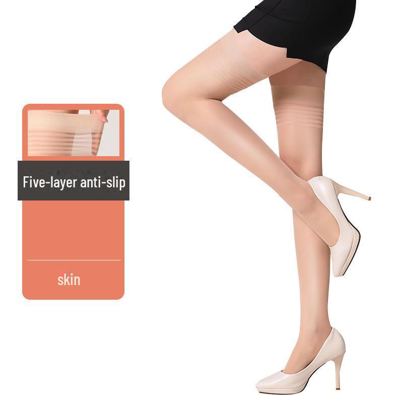 Ciorapi înalți până la coapsă Fenna din mătase și dantelă, antiderapanți, pentru femei – Colecția de primăvară/toamnă