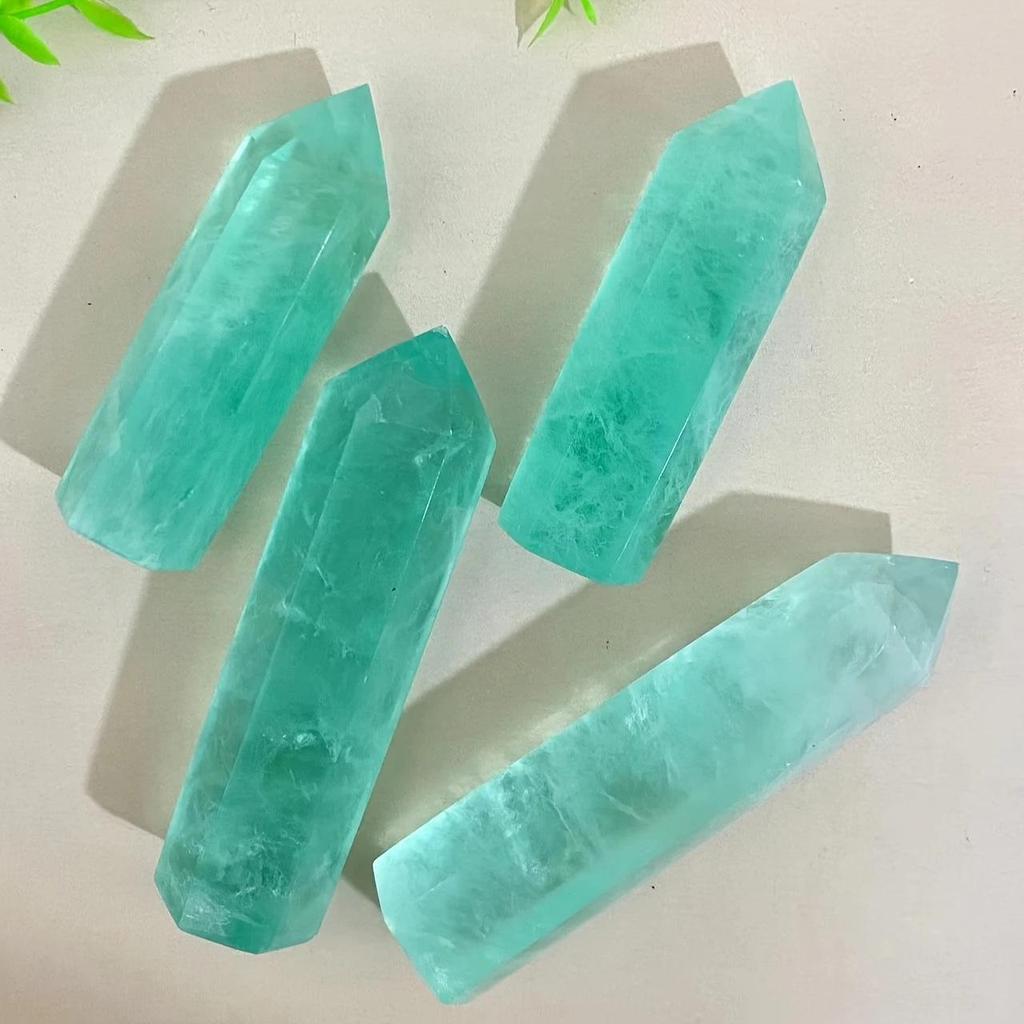 Green Fluorite Quartz Crystal Tower - Polished Stone Column Ornament