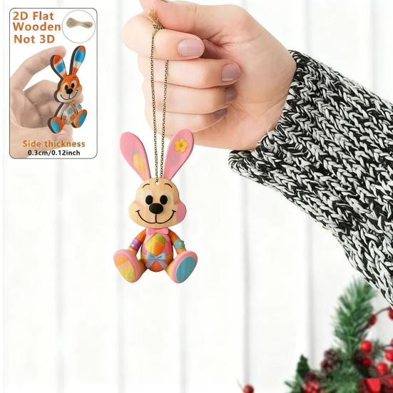 Easter Wooden Bunny Ornaments Farmhouse Rustic Wood Cutouts Hanging Decorations Spring Holiday Tree Ornaments for Home Party Decor