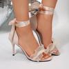 Fashion Lace Decorative Black High Heel Sandals Women 2025 Summer Thin Heel Open Toe Sandals Women Fashion Ankle Strap Party Shoes