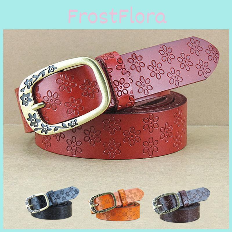 Womens Retro Style Waist Belt Flower Print Metal Pin Buckle Decoration Dress