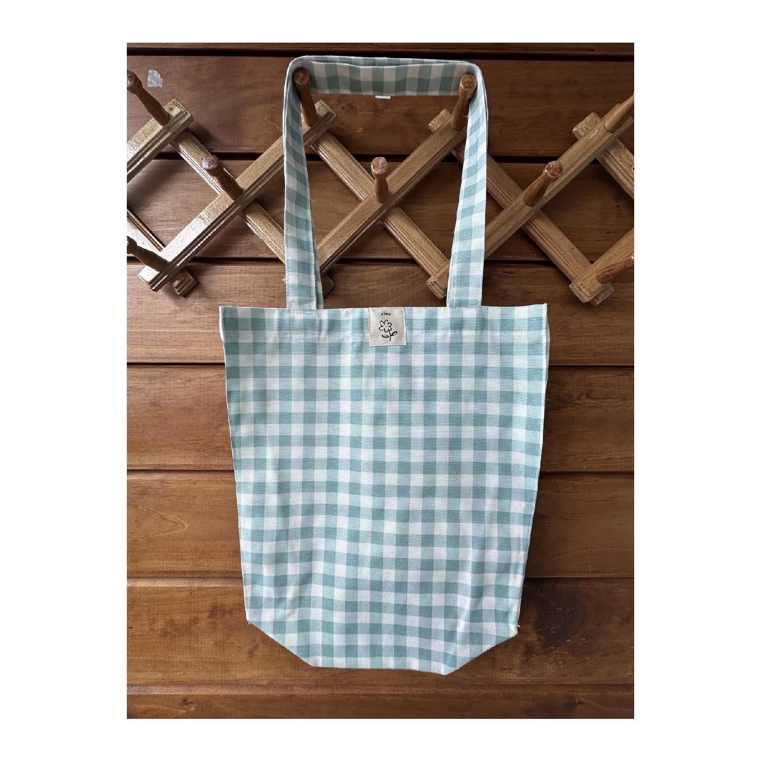 

Зеленая синяя тканевая сумка Fimu Houndstooth M