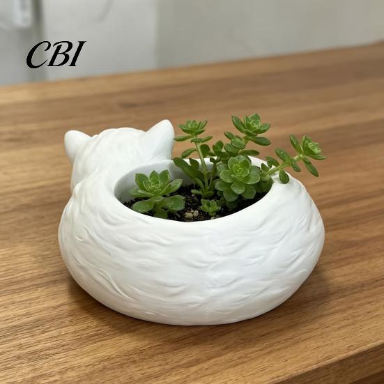 Artistic Cat Plant Holder 3D Printed Sleeping Flowerpot, Mini Desktop Planter, Gift for Lovers Decorative Succulents Small Green Plants Planter