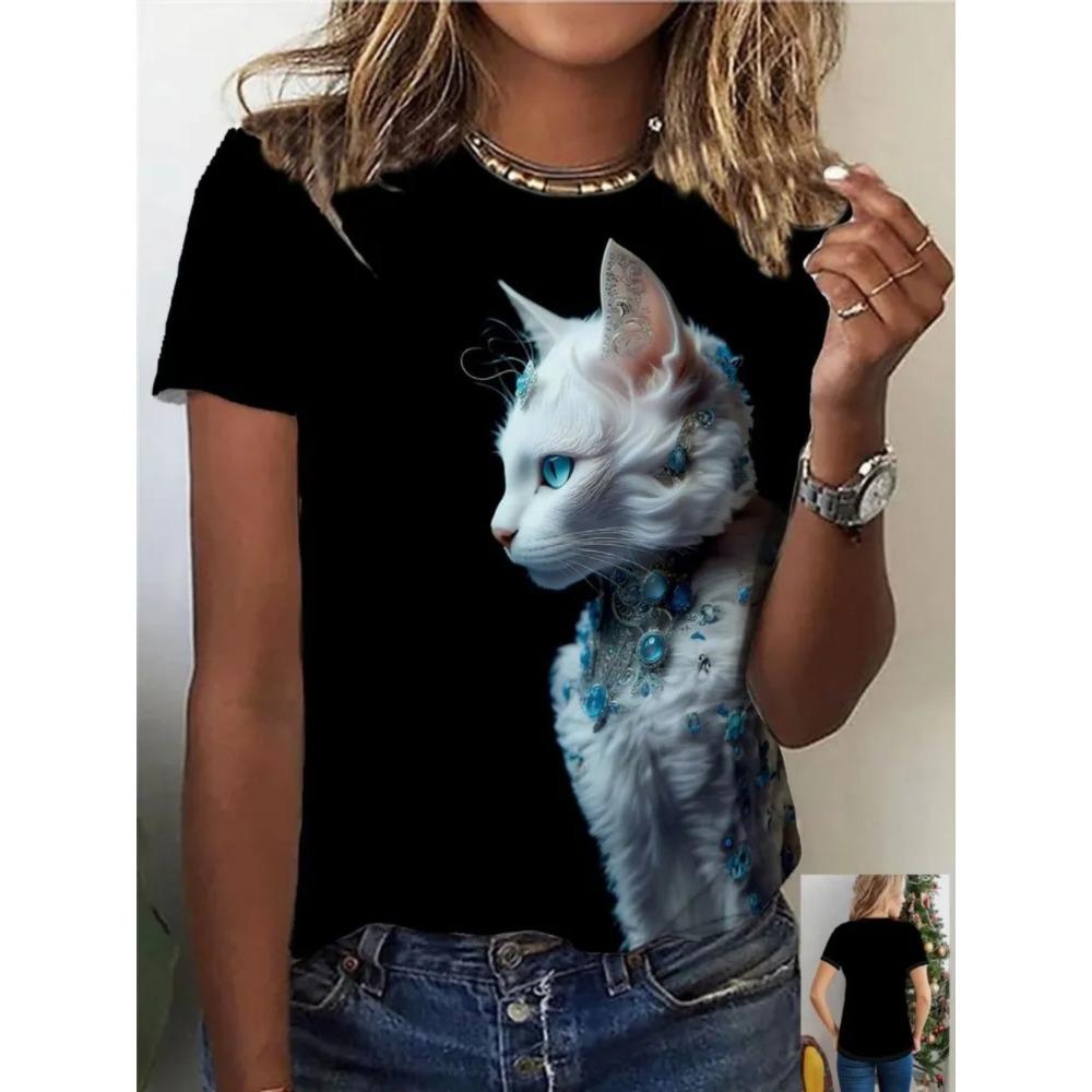 Summer Fashion Women's Animal 3D Printed T-shirt Comfortable Soft Breathable Loose Large Casual Sports Versatile Short Sleeve T-shirt