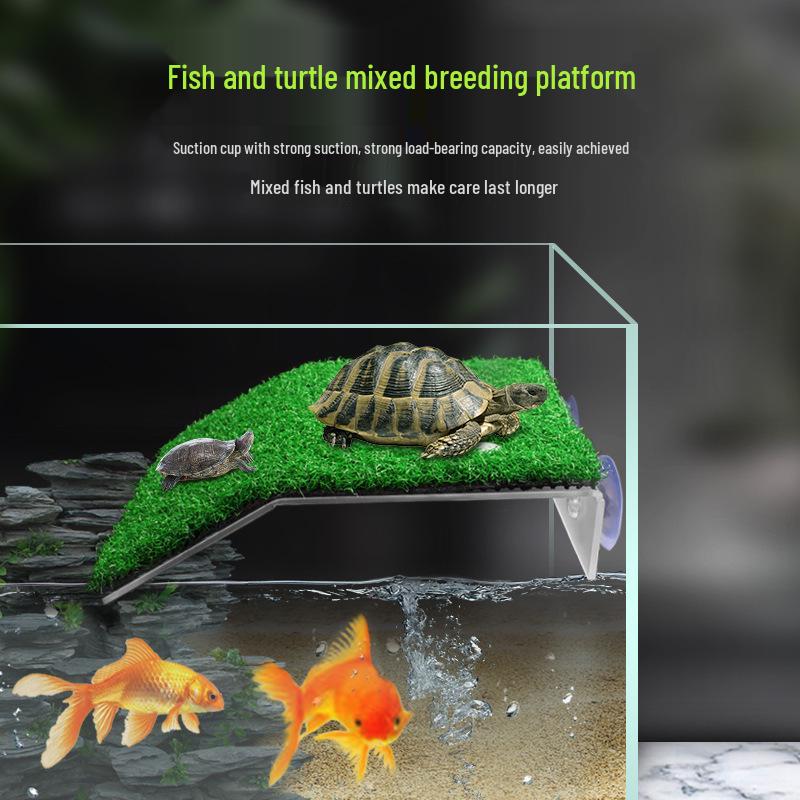 Popular Turtle Basking Platform: Simulated Lawn Ladder for Climbing, Floating Sunbathing Island, and Aquarium Landscaping.