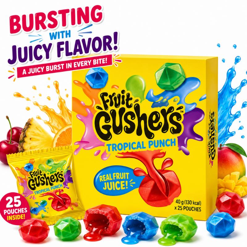 [Gushers] Tropical Punch Fruit Snacks 25 Individual Packs Korean Costco