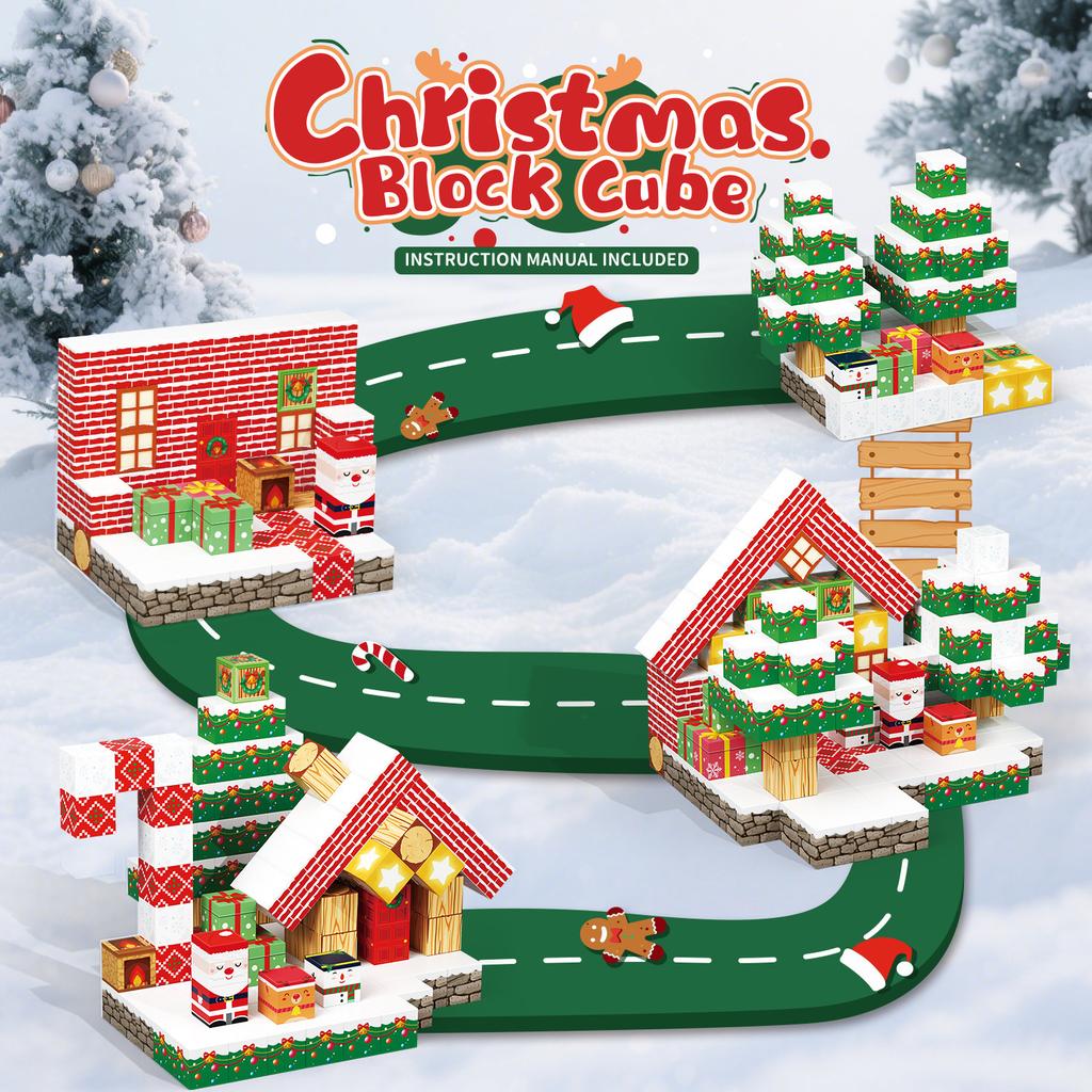Weihnachten Magnetisches Baustein-Set Niedliche Magnetwürfel Konstruktionsset STEM Montessori Sensorisches Spielzeug für Kinder Neujahrsgeschenk