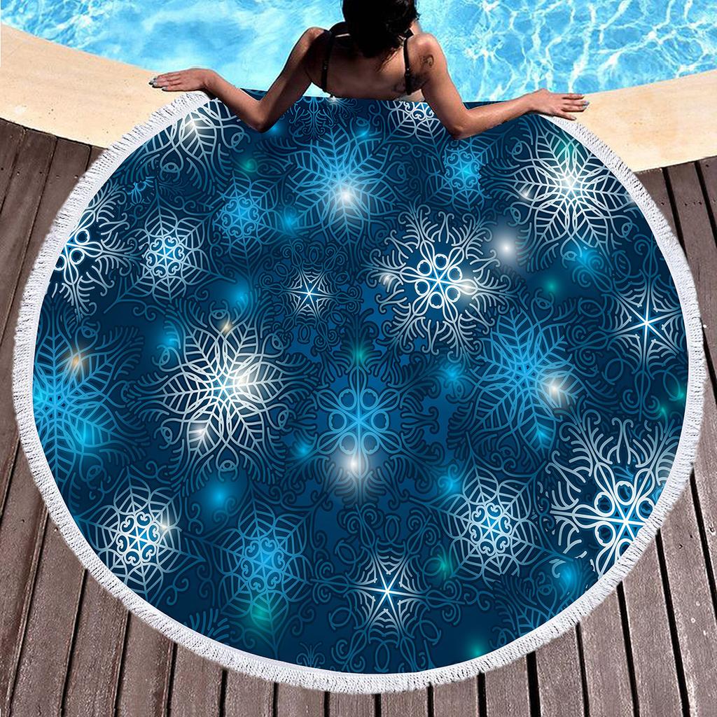 Weihnachten Runder Strandtuch Girly Romantisches Schneeflocken Handtuch Kreis Prinzessin Winter Stranddecke Weiche Poolhandtücher Picknickmatte