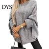 Pullover Sweater Women O-Neck 3/4 Sleeve Cloak Style Tops Mid-length Solid Color Loose Fit Elastic Breathable Knitting Cape