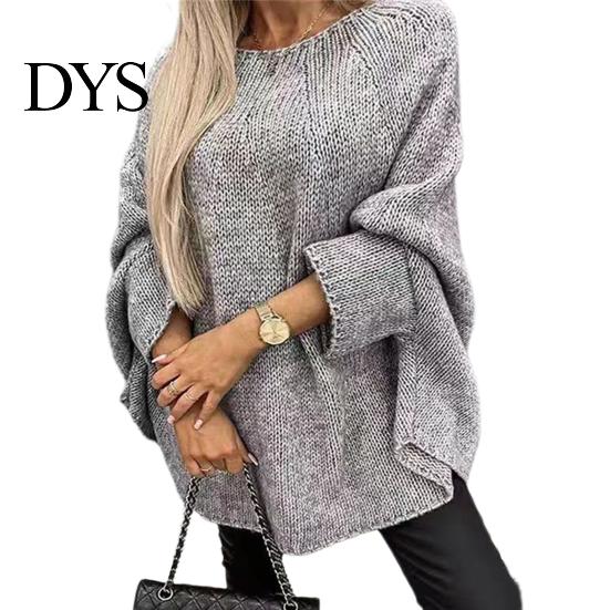 Pullover Sweater Women O-Neck 3/4 Sleeve Cloak Style Tops Mid-length Solid Color Loose Fit Elastic Breathable Knitting Cape