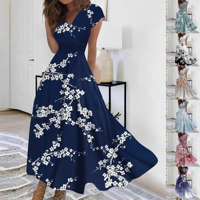Robe Longue pour Femmes Robe Maxi Robe décontractée Robes en Mousseline de Soie Robe trapèze Couleur Unie décontractée Mature extérieur Quotidien Rendez-vous à Volants Manches Courtes Robe col en V