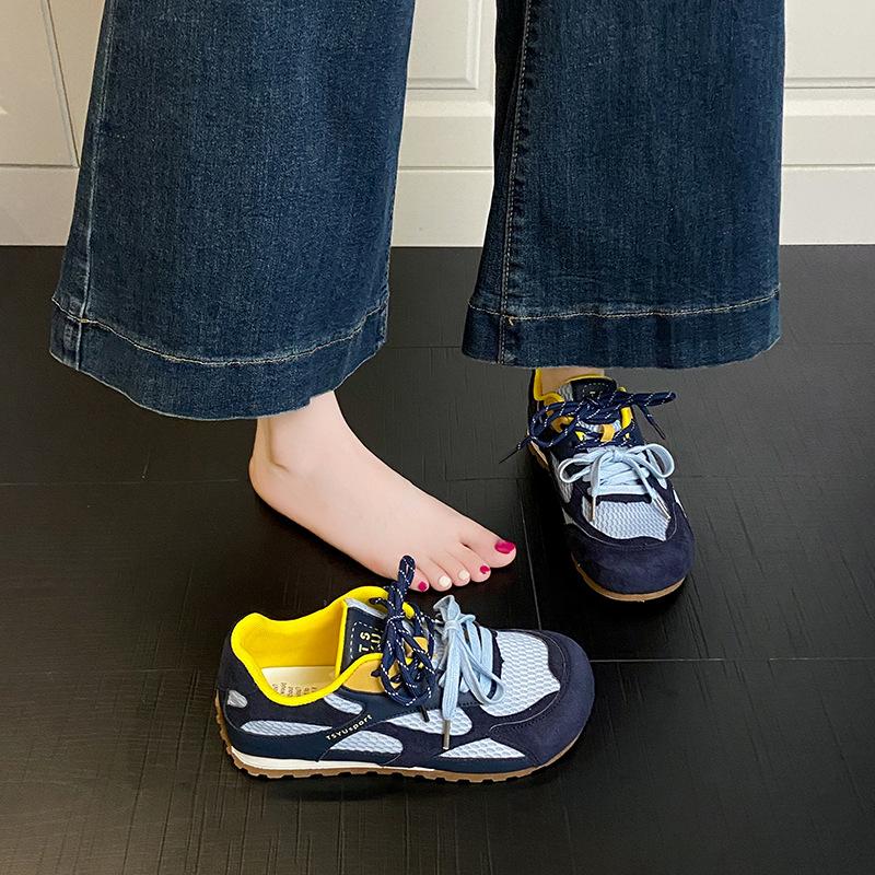 Retro Mesh Breathable Imitation Leather German Training Shoes Women's 2025 Summer New Pair of Shoelaces Versatile Casual Sports Forrest Gump Shoes