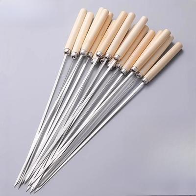 10 Wooden Handle Heat-resistant Barbecue Skewers, Reusable 304 Stainless Steel Metal Barbecue Skewers, Wide Skewers