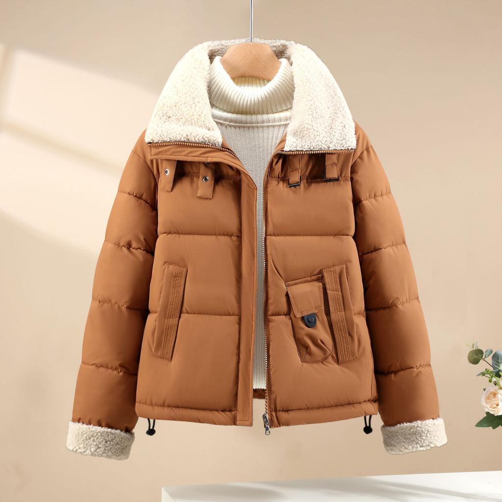 Cotton Coat Women's Short Lapel Loose Cotton Jacket Winter Thickened Fashionable Lamb Wool Coat Small Person Cotton Coat