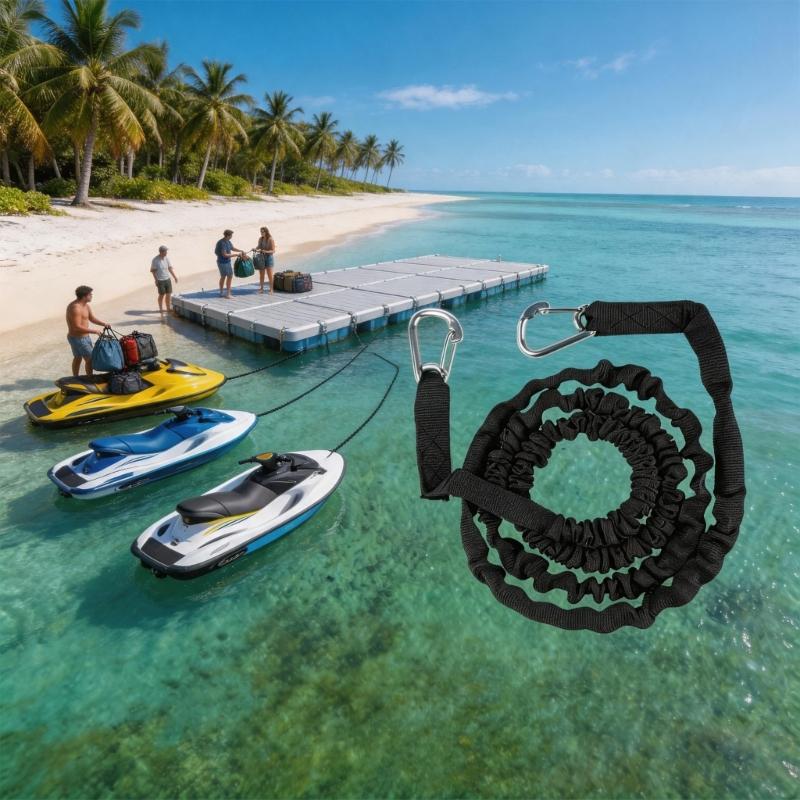 Boats Bungees Dock Line, Elastic Boats Bungees Mooring Line, Two Clip End and Protective Outer Sleeve for Water Sports Gear