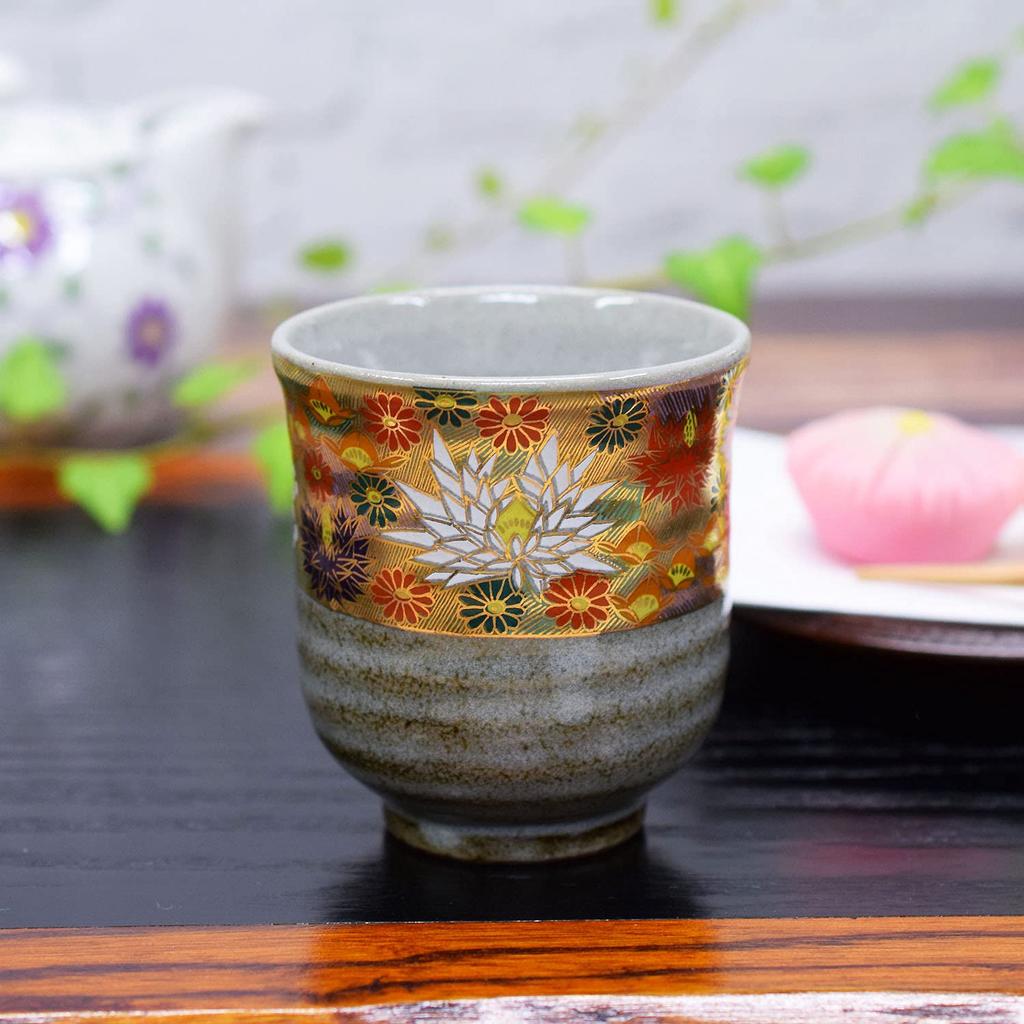 Waza No Kura Stylish Kutani Ware Teacup with Gold Floral Design Brand Japanese Made In Perfect As a Birthday Present for or 88th Birthdays - Ceramic,