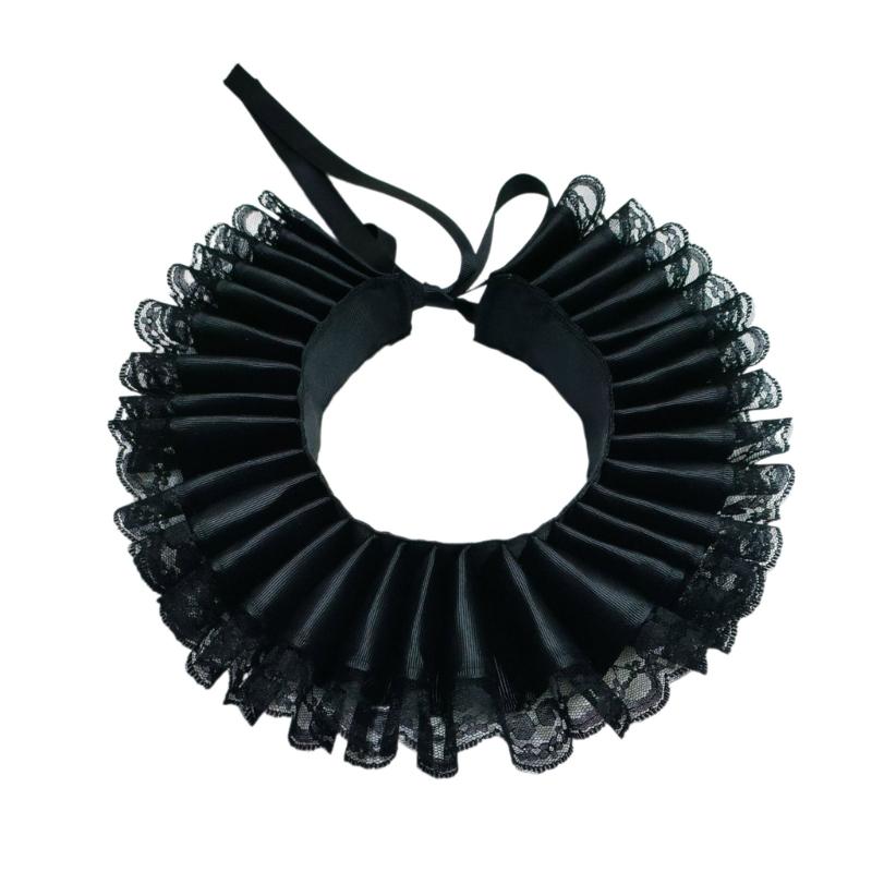

Women Girls Ribbon Tie Ruffled False Collar Victorian Renaissance Lace Trim Necklace for Halloween Costume Parties 1