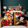 Japanese Style Bedding Set Traditional Kimono Motifs Comforter Cover Queen Size,Tokyo Duvet Cover Geisha Japan Asian Quilt Cover