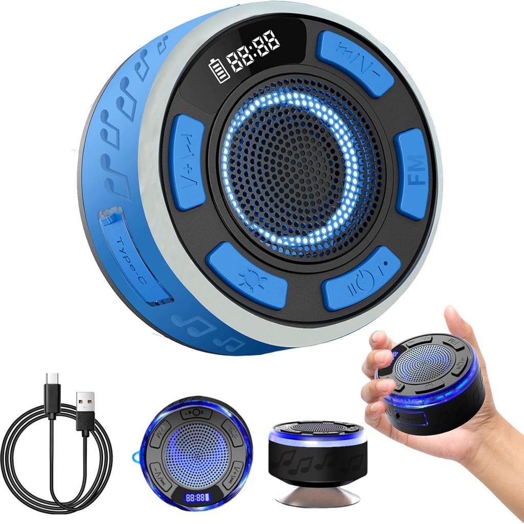 IPX7 Shower Speaker With RGB Lights & LED Display, Bluetooth Speaker With Detachable Suction Cup, 360° Clear Sound, Portable For Home & Travel