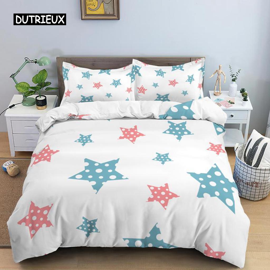 Star Duvet Cover Set Colorful Stars Pattern Print Twin Bedding Set for Kids Teens Double Queen King Size Microfiber Quilt Cover