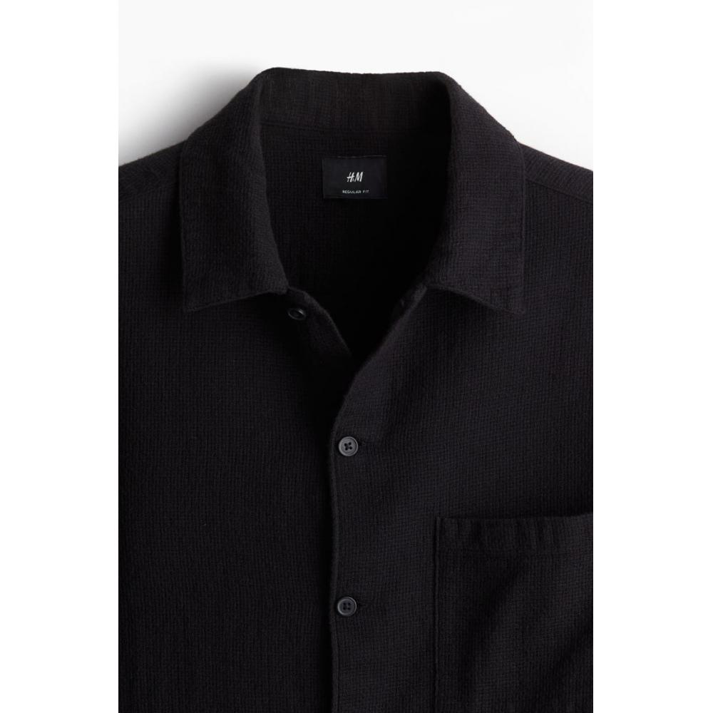 H M Textured sHirt Regular Fit Black