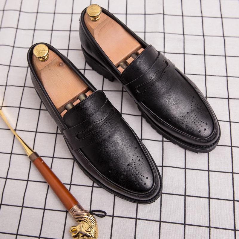 2025 new men's round head leather shoes British business casual shoes men's shoes nightclub foot cover dress single shoes large size 47