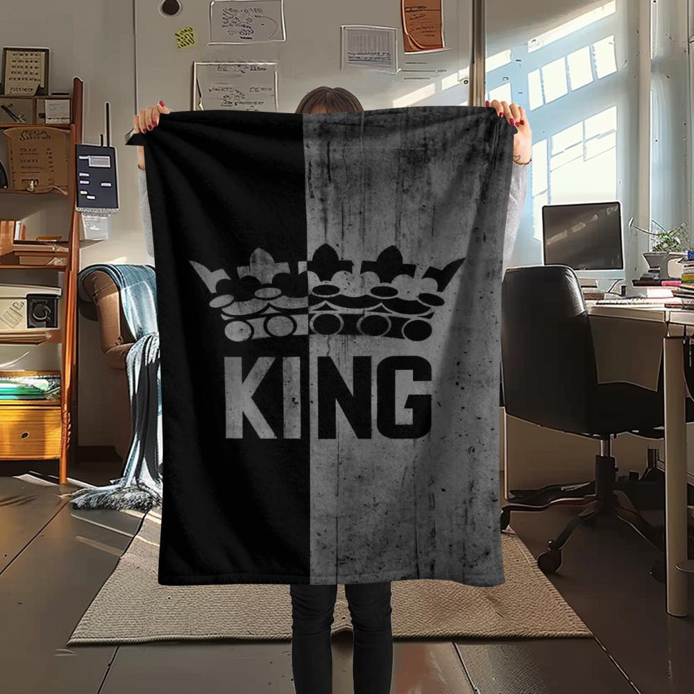 1Pc King or Queen Print Flannel Blanket, High quality Comfortable for All Seasons, Home Decor, Warmth and Comfort, Perfect for Gifts