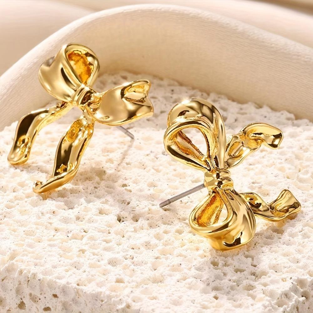 Bohemian Style Irregular Bowknot Stud Earrings Golden Plated Fashionable Women's Jewelry Accessories