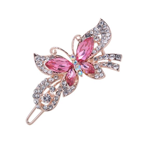 

Мода Женщины Форма Бабочки Стразы Инкрустированные Заколка для Волос Заколка Головной Убор розовый