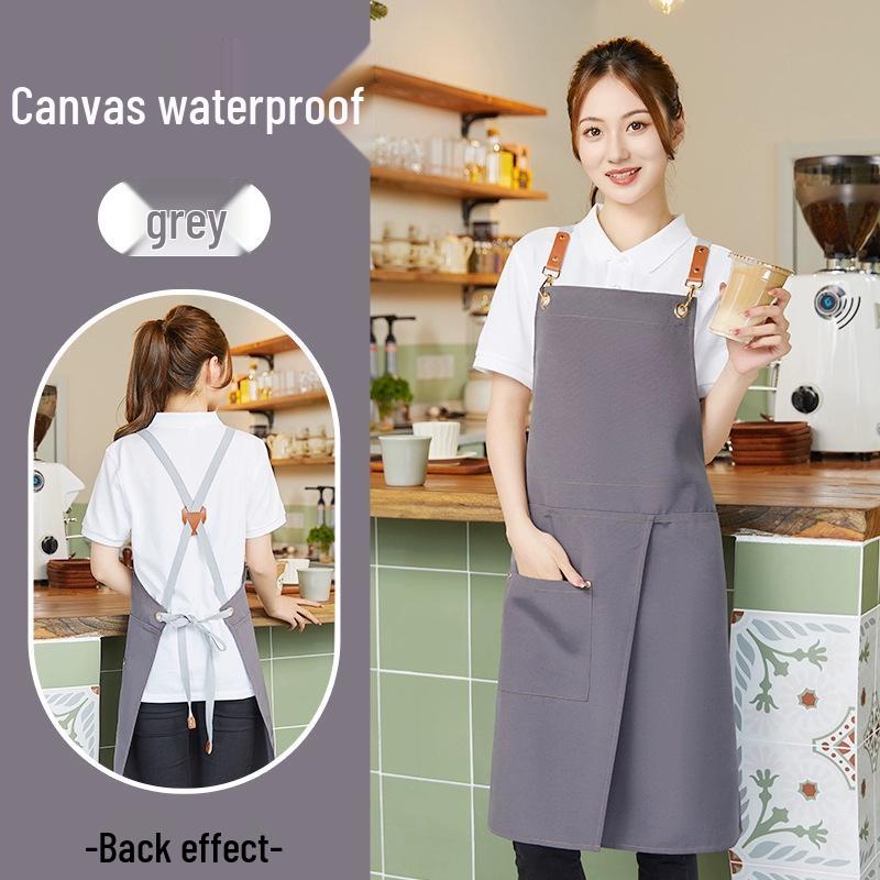 Custom Logo Waterproof Canvas Apron for Restaurant, Dessert, Milk Tea Shop, and Barista