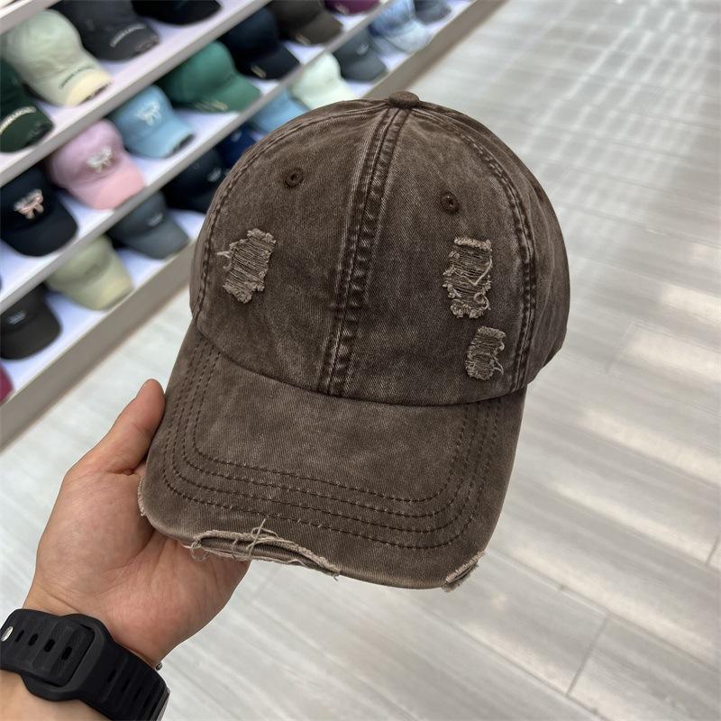 New Worn Hole Washed Deep Hat Versatile Old Casual Dome Women's Soft Top Baseball Cap