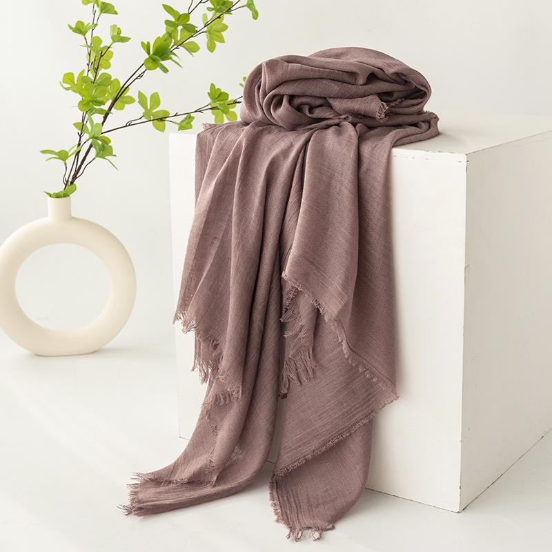Spring & Summer Lightweight Sunscreen Shawl: Imitation Cotton-Linen, High-End Silk Gauze Scarf, Solid Color for Women