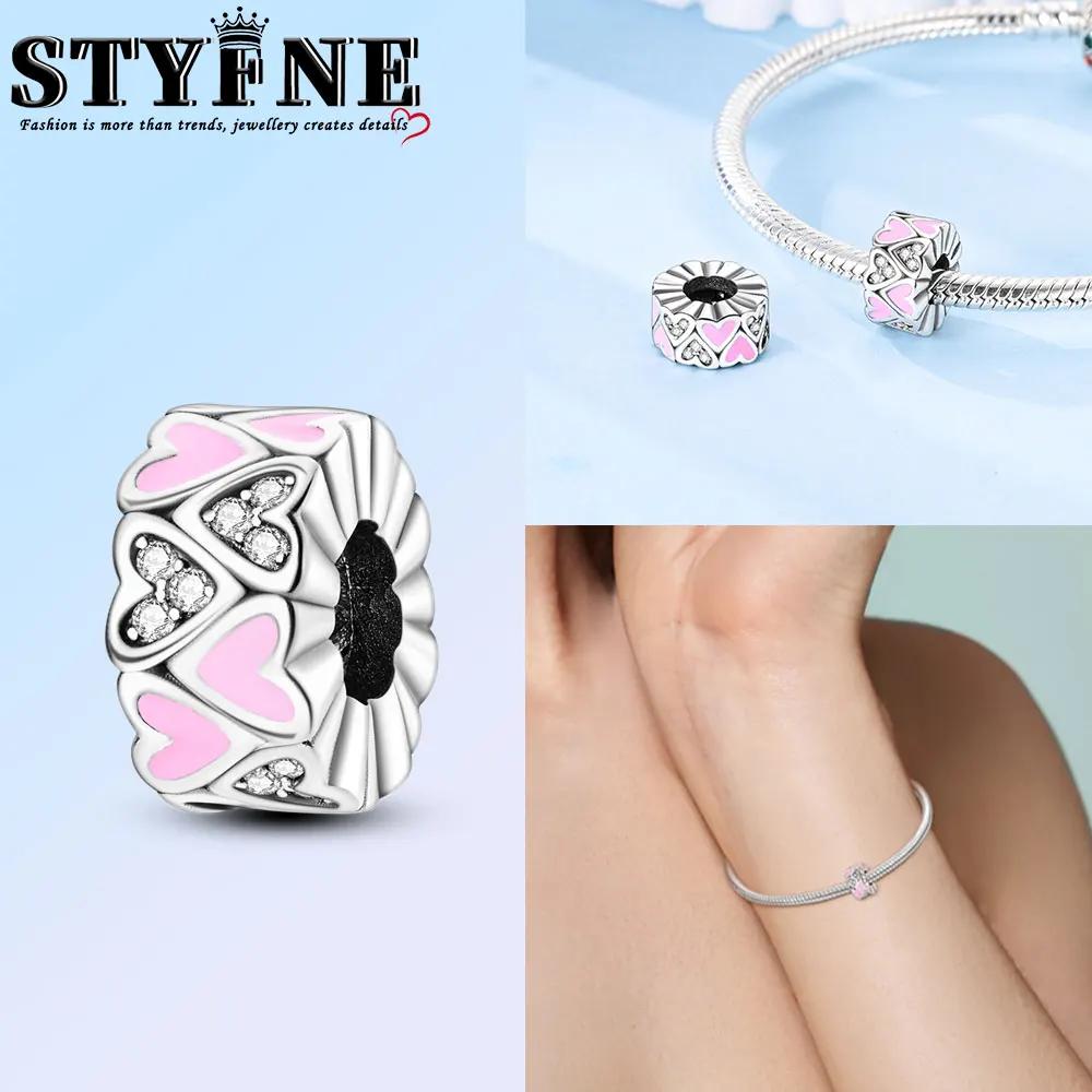 Pink Heart Charms Copper Galaxy Beads Bracelet Making Supplies Diy Handmade Jewelry Birthday Gift For Girls