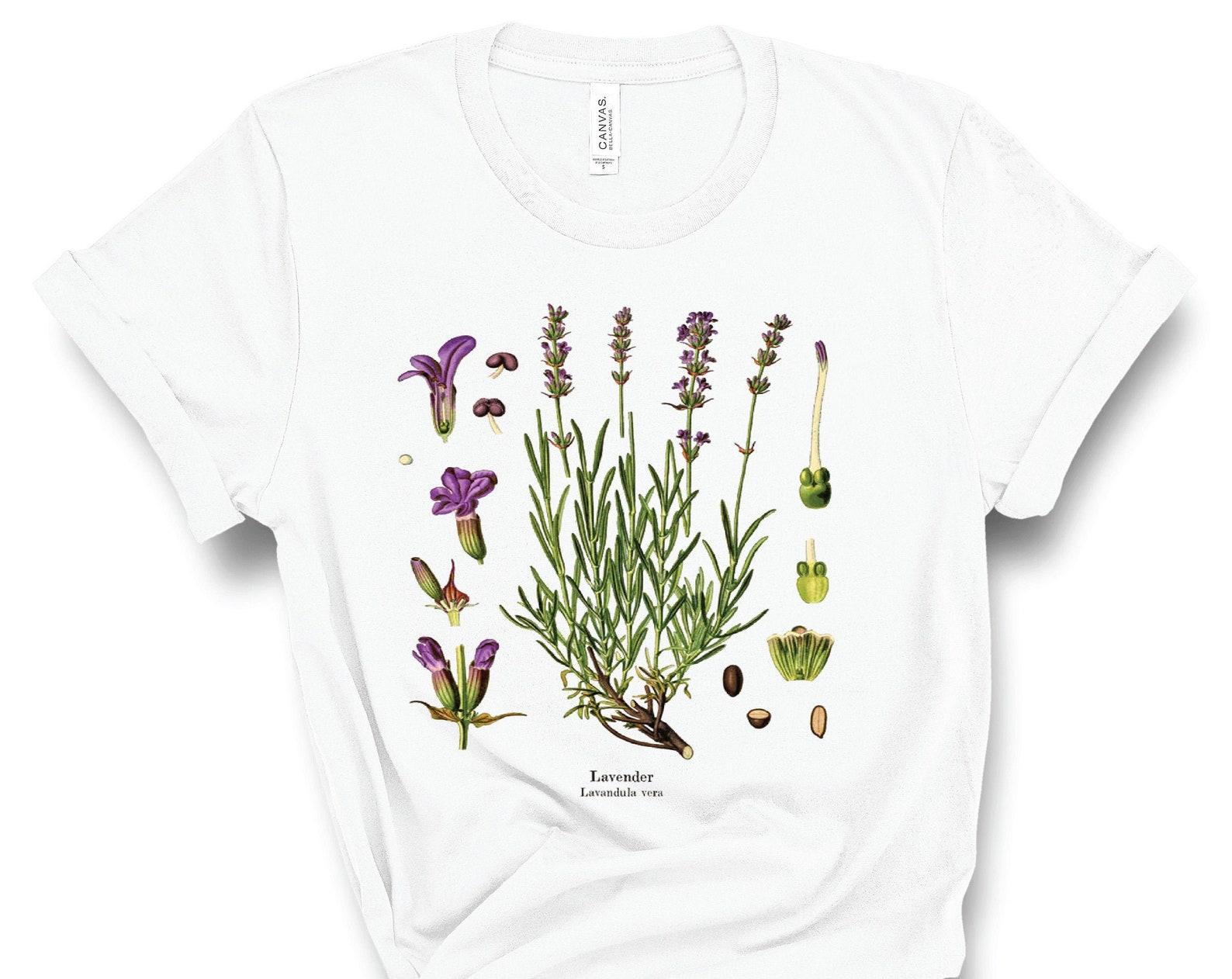 Lavender T-Shirt, Botanical Illustration T-Shirt, Lavender T-Shirt, Lavandula Vera, Flower T-Shirt, Lavender Illustration, Aesthetic Tee 2XL
