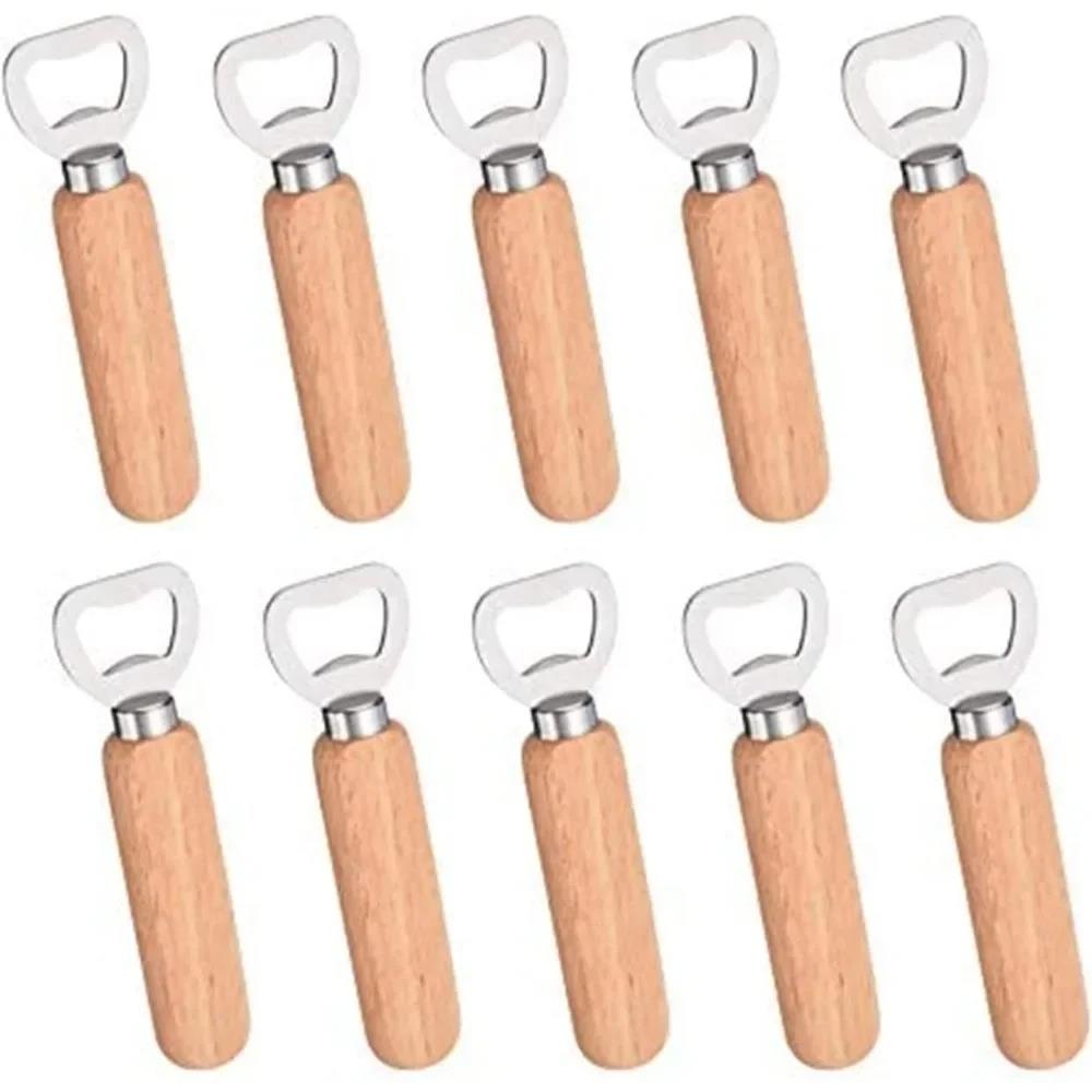 New 10pcs/Set Handheld Wine Beer Soda Glass Cap Bottle Opener for Home Kitchen Bar for Bartender Bottle Opener Rubber Wood Tool 6