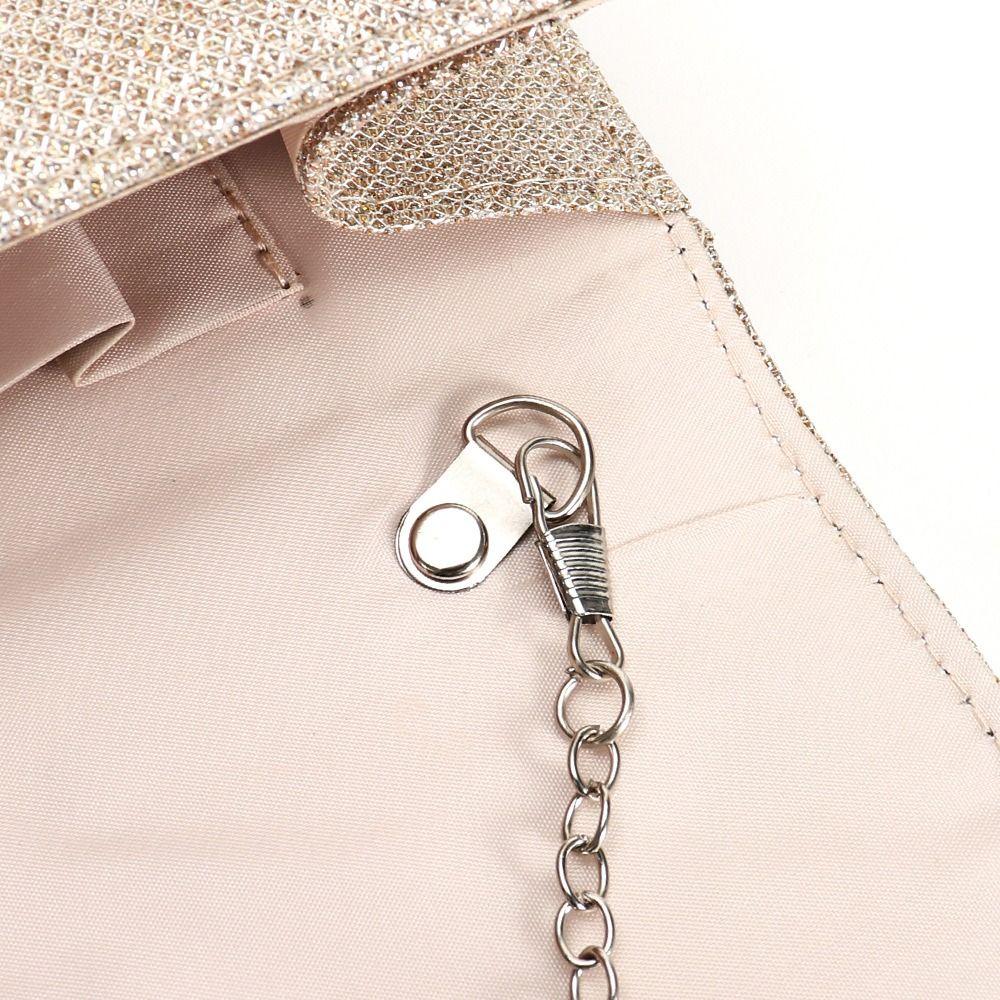 Modische Glitzer-Handtasche Silberfarbene Clutch Kettentasche Kette Schulter Elegante Lange Geldbörse Abend