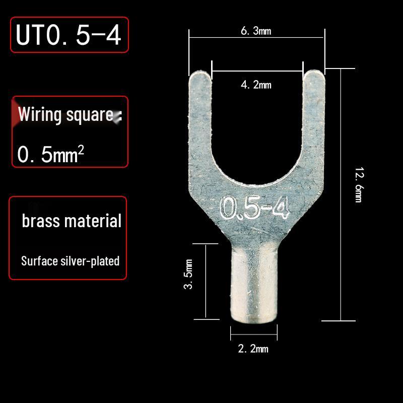 UT1.5/2.5/4-3/5/6/8 Fork Cold Crimp Terminal, Silver-Plated U & Y-shaped Copper Wire Lug
