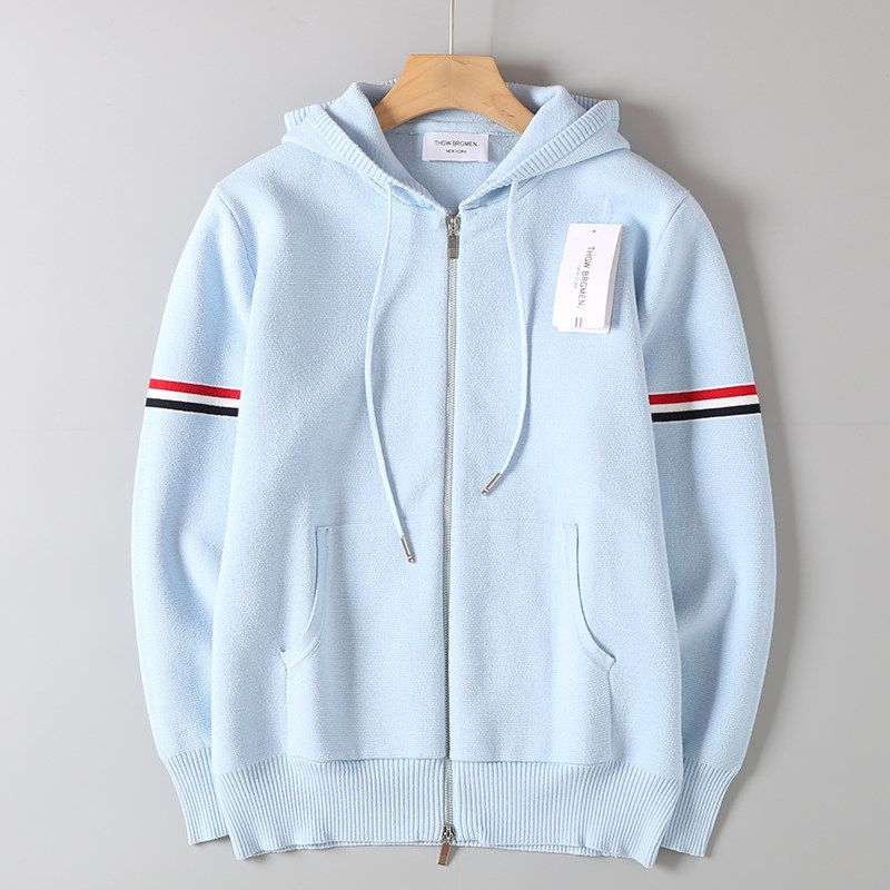 Trendy Preppy Style Colorful Narrow Goods Sleeve Men and Women Couple Knitting Cardigan Sweater Hooded Jacket Thick Coat